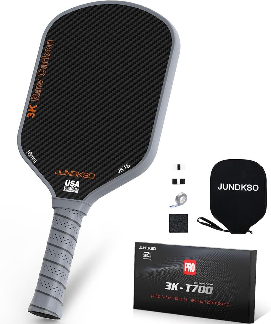 Professional Pickleball Paddles- T700 Carbon Fiber Pickle Racket- 3K Raw Carbon Frosted Surface for Enhanced Spin and Friction - USAPA Approved Offensive Long Paddle for Intermediate Advanced Players (Grey)