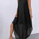 Verdusa Women's Wedding Guest Dress Halter Flowy Chiffon Asymmetrical Long Summer Prom Dress (Black, M)