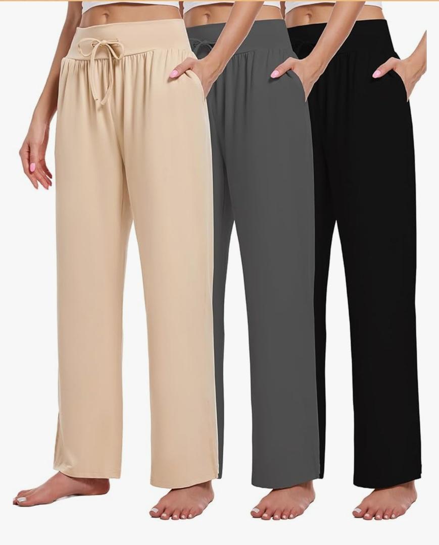 Kivdol 3 Pack Women's Lounge Pants Wide Leg Yoga Sweatpants with Pockets High Waisted Drawstring Lounge Loose Workout Jogger. XXL