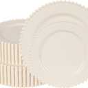 60 Pcs Ivory Plates, Beaded Design Disposable Plastic Plates for 30 Guests, Fancy Party Dishes 7.5 inch Dessert Plate and 10 inch Dinner Plate for Thanksgiving, Party, Bridal Shower
