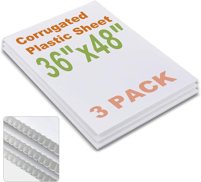 Falling in Art 3 Pack 36x48 White Corrugated Plastic Board, 3/16'' Thick