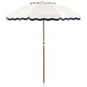 6FT Patio Beach Umbrella, UPF 50+ Sun Shade, Adjustable Tilt | Portable & Vented Outdoor Umbrella for Sand, Backyard & Garden, Harbour White (Ivory & Navy)