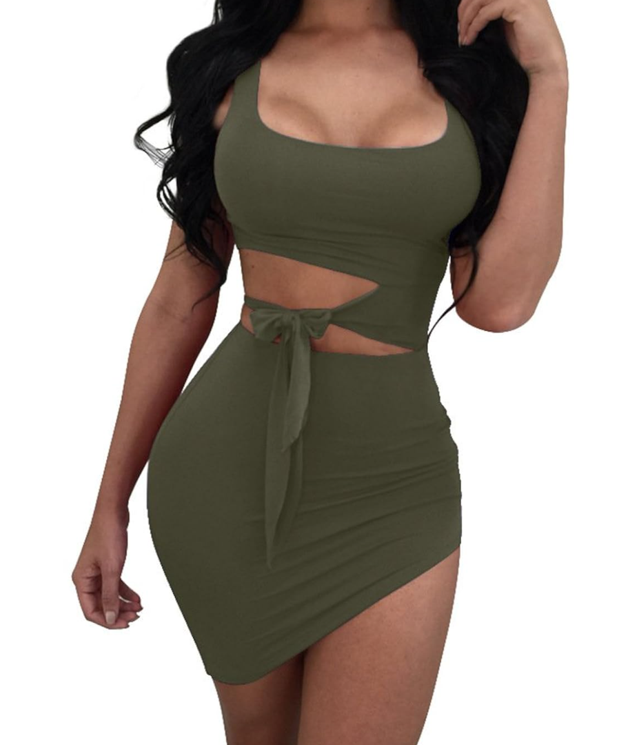 GOBLES Womens Sexy Bodycon Cut Out Sleeveless Outfit Mini Club Tank Dress
Size,S