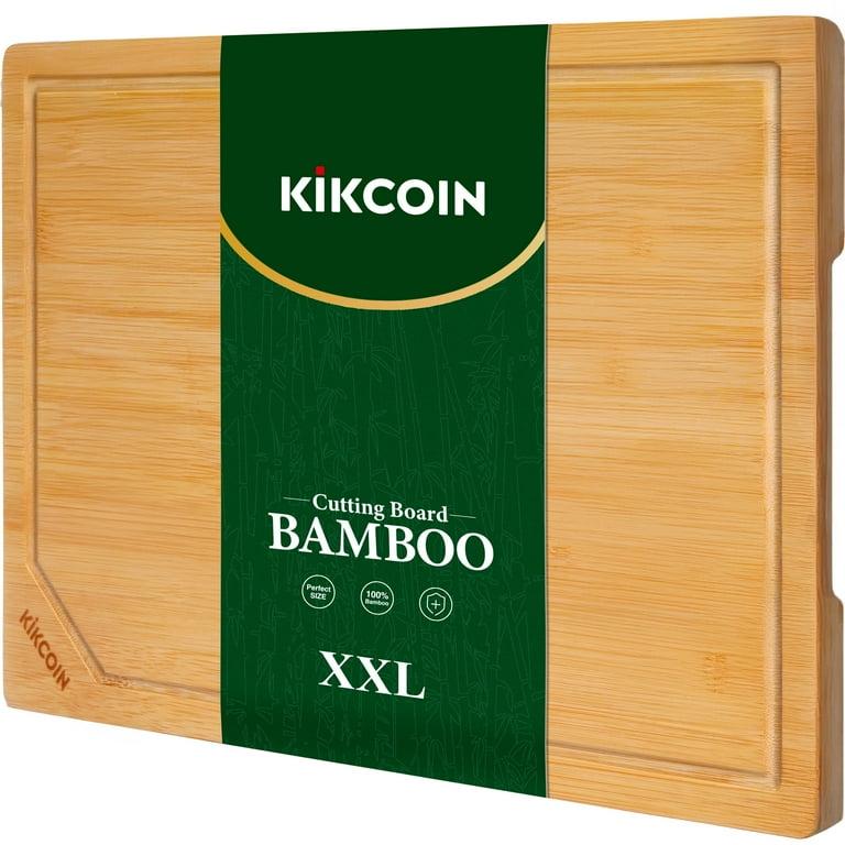 Kikcoin Bamboo Cutting Boards for Kitchen, Large Wood Chopping Board with Deep Juice Groove and Inner Handle, 30" x 20"