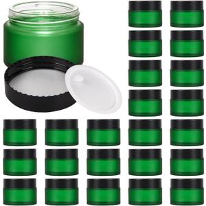 BILLIONSTARS 50g Green Frosted Glass Cream Jars with Black Lid - Airtight Cosmetic Containers for Face Cream, Body Lotion, DIY Skincare Packaging, BPA-Free (Set of 24) (Green Frosted, 1.7oz)