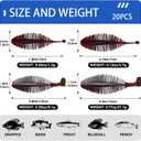 Eupheng 20PCS Soft Plastic Swimbait, Ribbed Plastic Baits with Tickle/Paddle Tail, Fishing Worms Bionic Soft Leech Fishing Minnow Bait for Bass, Pike, Trout, Walleye