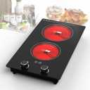 VBGK Electric Cooktop,3000W Built-in & Countertop Electric burner,Electric Stove Top with 9 Heating Level,Child Safety Lock, Timer, LED touch Knob Control,2 Burner Electric CooktopNo Plug)