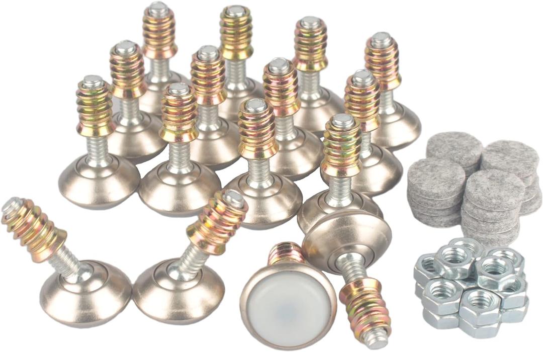 Furniture Levelers Swivel Feet,Angle Height Adjustable(1/4-20 Nut Inserts Kits-16 Sets),Heavy Duty Leveling Legs for Table Chairs Cabinets Sofa,with High-Density Self-Adhesive Felt Pads