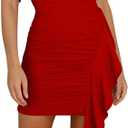 BEAGIMEG Women's Sexy Bodycon Sleeveless Ruffle Mesh Club Cocktail Party Mini Dress (Black, M)