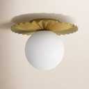 1-Light Gold Sputnik Semi-Flush Mount Ceiling Light, 9.8-Inch Glass Fixture