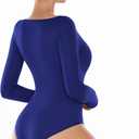 ALGALAROUND Women's Square Neck Long Sleeve Bodysuit Sexy Body Suit Tops Double Lined Curve Embracing (Pink, M)