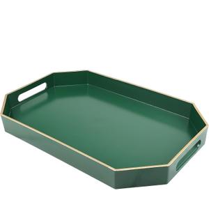 Green Decorative Tray with Handles, Versatile Serving Tray for Coffee Table, Ottoman, Ideal for Serving, Displaying, Organizing, 15.7"*10.2"*1.57"