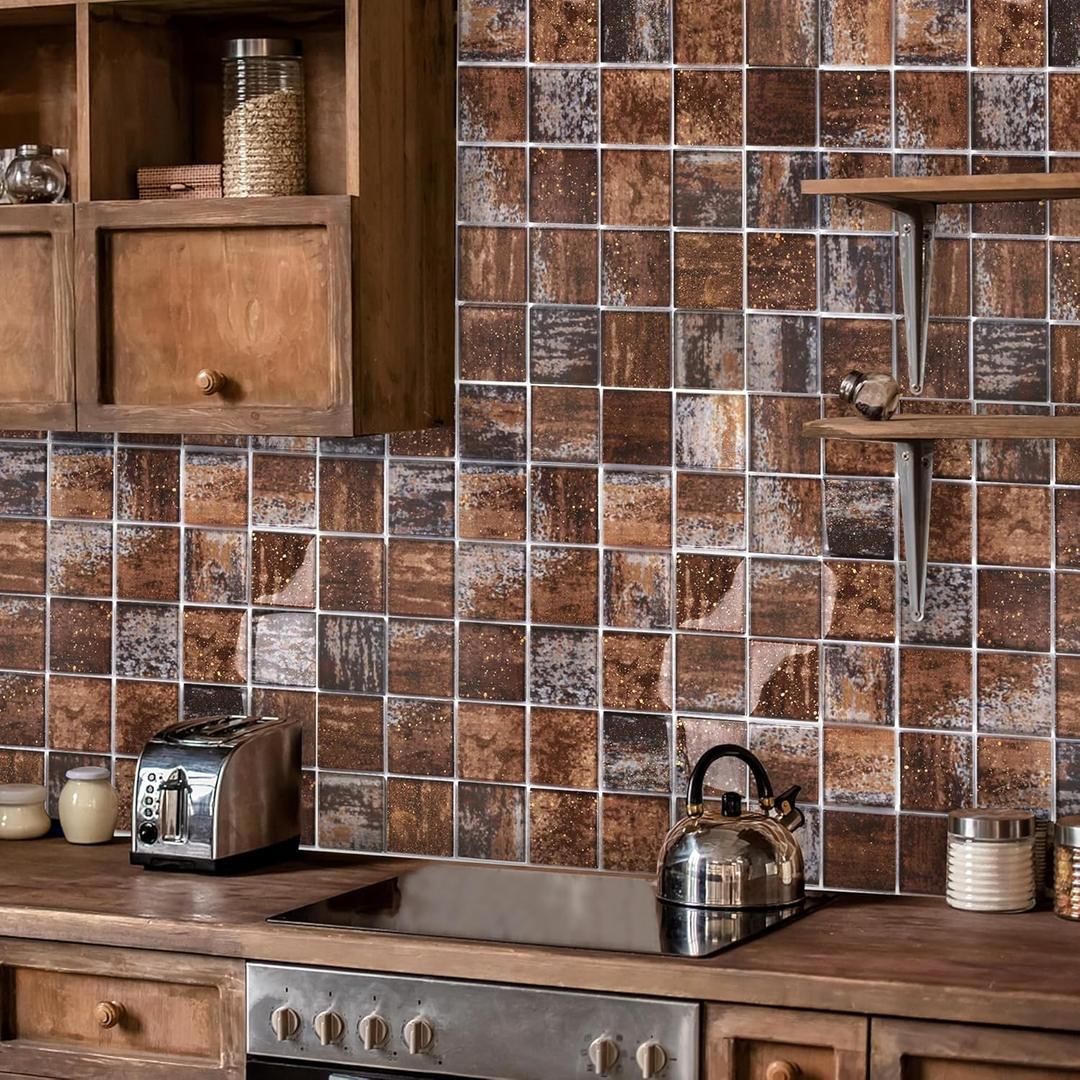 Parrotile Glass Backsplash Tile for Kitchen Bathroom Wall Antique Bronze Brown 2x2 Glass Mosaic Tiles (Box of 5 Sheets)