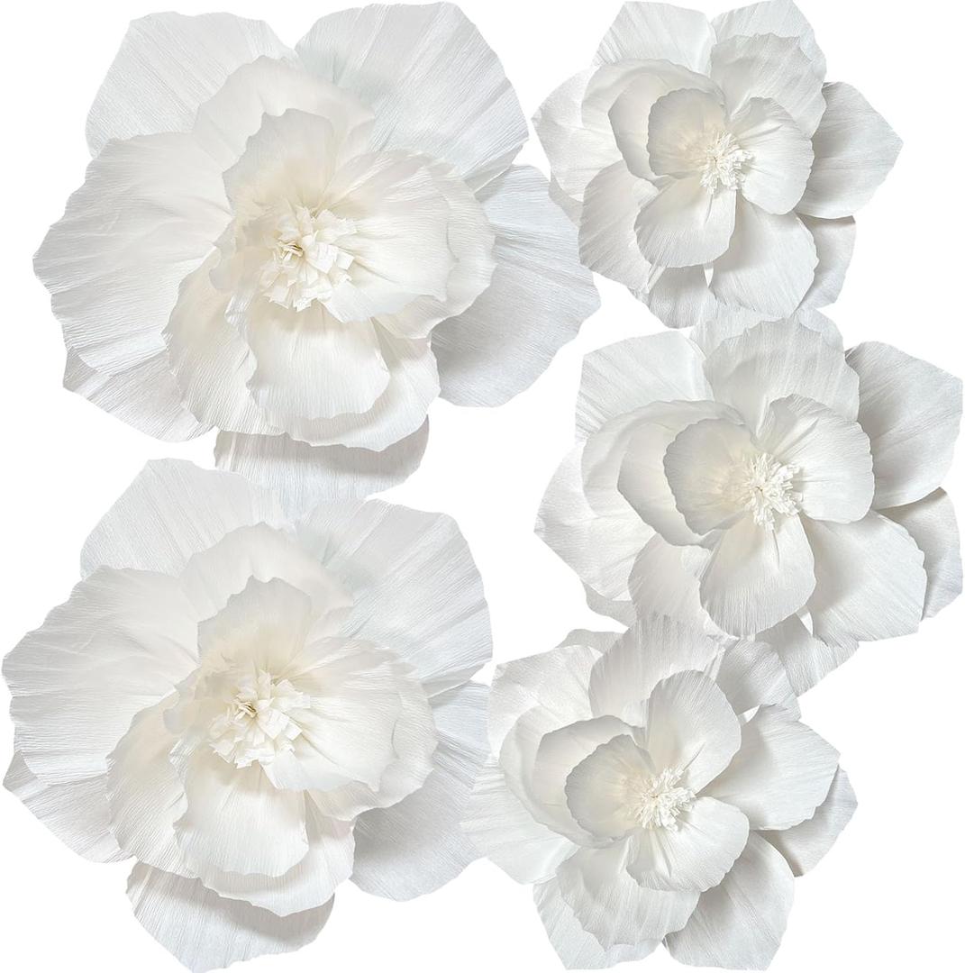 ANSOMO White Paper Flowers Artificial 3D Wall Dcor Wedding Birthday Bridal Baby Shower Nursery Room Backdrop Table Centerpieces Party Decorations Supplies