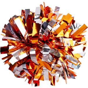 2 Pack 6 Inches Metallic Cheerleading Pom Poms, Cheer Pom Pom with Baton Handle, Pompoms Cheerleader for Kids Girls Cheering Squad (Orange and Silver)