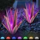 Outdoor Sculpture Metal Cactus Yard: Rustic Metal Agave Plants Decor Solar Light Patio Rustic Yard Art Outdoor Garden Clearance Large Front Yard Lawn Ornaments (Pink-2Pcs, Large-21.65Inch)