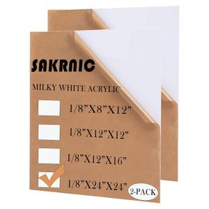 Milky White Acrylic 2 Sheets of 24"x24"White Translucent Acrylic 1/8" Thickness Cast Plexiglass with Protective Paper for Making Light Boxes, Signs,Lamps,DIY Display Projects, Craft