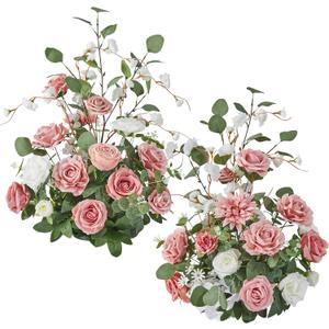 Serwalin Aisle Runner Flowers Arrangement Wedding Chair Decorations 2pcs Free Standing Artificial Fake Flowers Pink Ceremony Reception Church Pew Rose Floral Party Outdoor Decor (Attractive Pink)