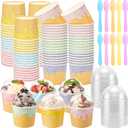 60 Set 4oz Ice Cream Paper Cups with Lids and Spoons, Disposable Sundae Bowls, Dessert Cups for Birthday Party Supplies, Ice Cream Bowls Bulk for Yogurt, Snacks