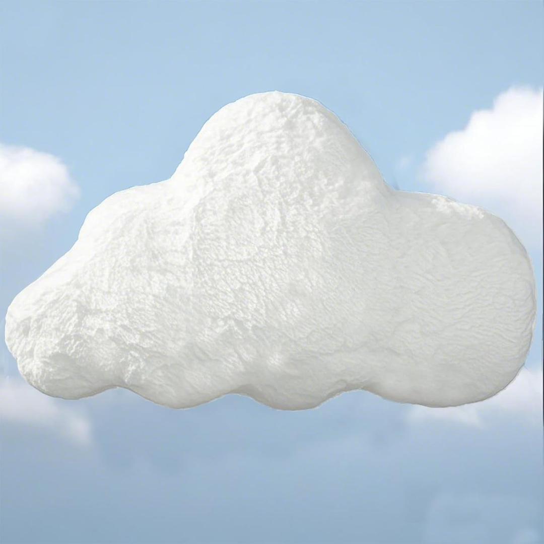 YRXRUS Cloud Pillows, White Cloud Shaped Pillow, Decorative Throw Pillow Gifts, Cute Plush Room Decor, Fluffy Faux Rabbit Fur 9.5"x16" Pillows for Living Bedroom Kids Room