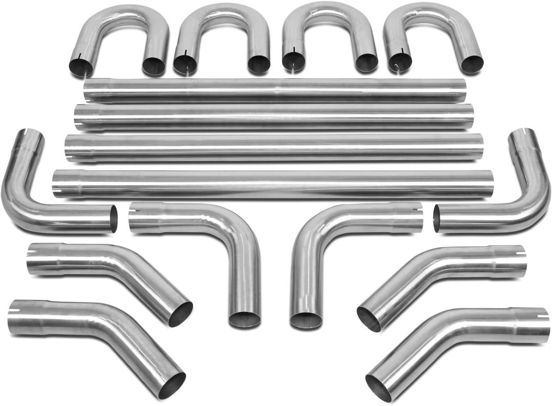 DNA MOTORING 16Pcs 2 Inches Stainless Steel DIY Custom Exhaust Tubing Mandrel Bend Pipes Straight & U-Bend Kit, Universal Fit, ZTL-20SS (2Inch)