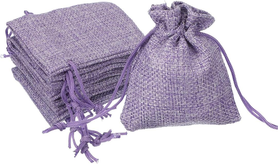 PATIKIL 50Pcs Burlap Bags with Drawstring, 2.7x3.5 Inch Linen Favor Gift Bags Reusable Jewelry Pouch Sacks for Party Christmas Festival, Purple (1 Count (Pack of 50))