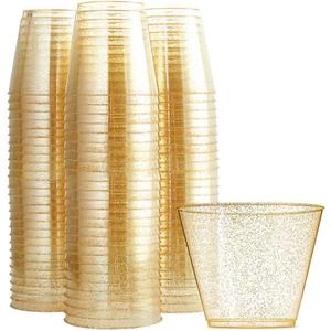 WDF 200pcs 9OZ Gold Cups,Disposable Premium Wedding Gold Glitter Plastic Cups for Party Baby Shower Wedding Spring