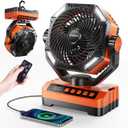 Camping LED Fan with Light, 40000Max Rechargeable Battery Powered Outdoor Tent Fan with Light and Hook, 4 Speed, Personal USB Desk Fan for Camping, Fishing, Power Outage,Hurricane, Worksite (20000mAh)