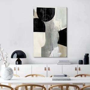 7Fisionart Black and White Wall Art Abstract Wall Decor Minimalist Beige Paintings Canvas Pictures Modern Framed Artwork for Living Room Bedroom Office Decorations 36"x24"