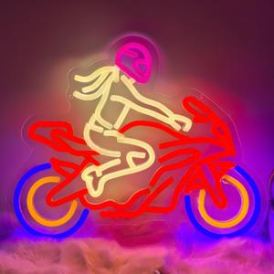 Motorbike Girl Neon Sign,Cool Girl Riding Motorcycle Neon Light Lady Led Sign, Motorcycle Led Light, Motors accessries for Garage Decor gifts
