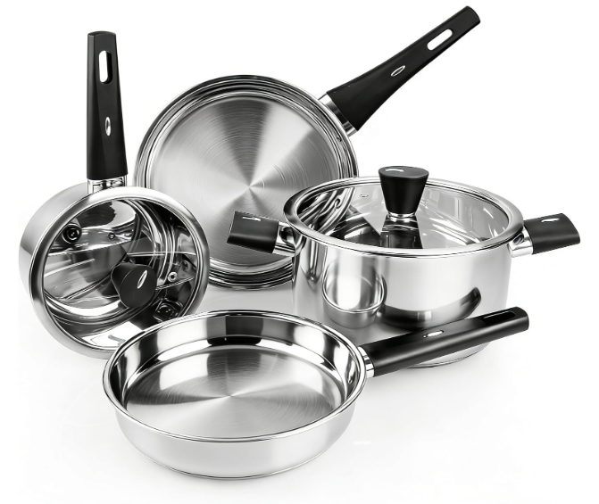 Meythway  Stainless Steel Pots and Pans Set Non Toxic, 6PCs Kitchen Cookware Sets with StayCool Handles, NonStick, Dishwasher Safe&Compatible with All Stovetops(Gas,Electric&Induction)