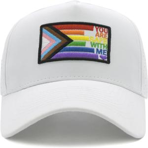 Pride Trucker Hat for Men & Women, LGBTQ Rainbow Flag Mesh Baseball Cap | Pride Month Gift for LGBT Parades & Parties, Adjustable Breathable Embroidered Quick Dry Hat (White)