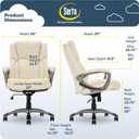 Serta Garret Executive Office Chair, Ergonomic Mid-Back with Lumbar Support, Semi-Plush Cushion and Body Pillows, Padded Armrests, Swivel Base, Bonded Leather, Ivory White, High-back