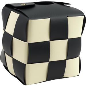 Square Tissue Box Cover, Modern PU Leather Checkered Tissue Cover Box with Metal Buckle, Waterproof Bathroom and Home Decor Organizer for Vanity Desk and Office Black and White Design