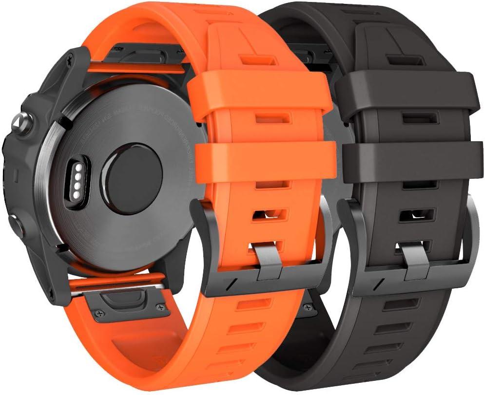NotoCity Compatible with Fenix 5 Plus Watch Band Replacement Silicone Watch Strap for Fenix 5/Fenix 6/Fenix 6 Pro/Fenix 7/Forerunner 935/945/Approach S60/Quatix 5/epix SmartwatchBlack/Orange
