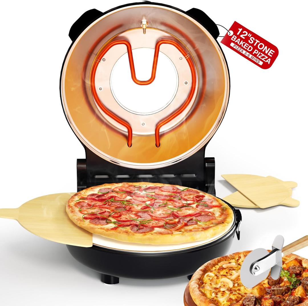 PYY Pizza Oven Indoor 12 Inch Electric Pizza Oven Countertop Heats up to 800 with Pizza Stone Viewing Window Thermometer Table Top Pizza Cooker Portable Pizza Maker Machine for Home Patio RV Dorm
