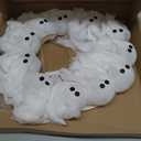 LED Light Up Halloween Ghost Wreath for Front Door, Cute Spooky Party Decor, 2.4"D x 21.98"W x 22"H