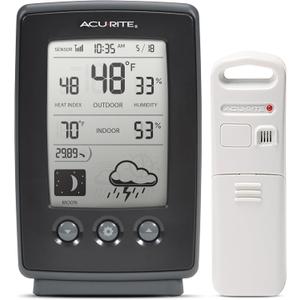 AcuRite Digital Weather Forecaster with Indoor/Outdoor Temperature, Humidity, and Moon Phase (00829), Black