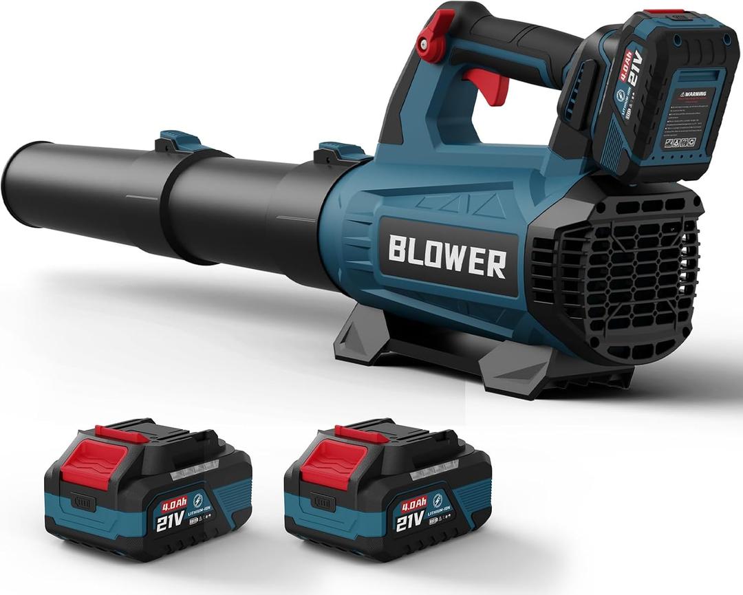 Leaf Blower Cordless (Upgraded) - 630CFM/160MPH, 21V Powerful Electric Cordless Leaf Blower with 2 x 4.0Ah Batteries and Charger, Battery Powered Leaf Blowers for Lawn Care, Patio, Yard, Dust, Snow (Blue)