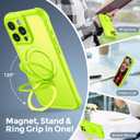 MOCCA Design for iPhone 15 Pro Case with Magnetic Invisible Stand [Full Camera Protection] [Compatible with Magsafe] Military Drop Shockproof Translucent Matte Phone Case Cover 6.1",Fluorescent Green