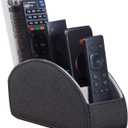 Ayunga PU Leather Remote Control Holder, TV Remote Caddy with 5 Compartments, Bedside Table and Desktop Supply Organizer, for DVD, Media Player Controller, Glasses, Pen and Pencil Storage(Black Cloth)