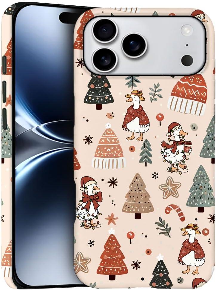 DJSOK Compatible with iPhone 17 Pro Max,Frosted PC Anti-Scratch Shockproof Case - Goose Christmas Hat