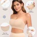 Strapless Bras for Women Non-Slip Padded Bandeau Bra Wireless Tube Top Bra Including Clear Straps (Beige, L)