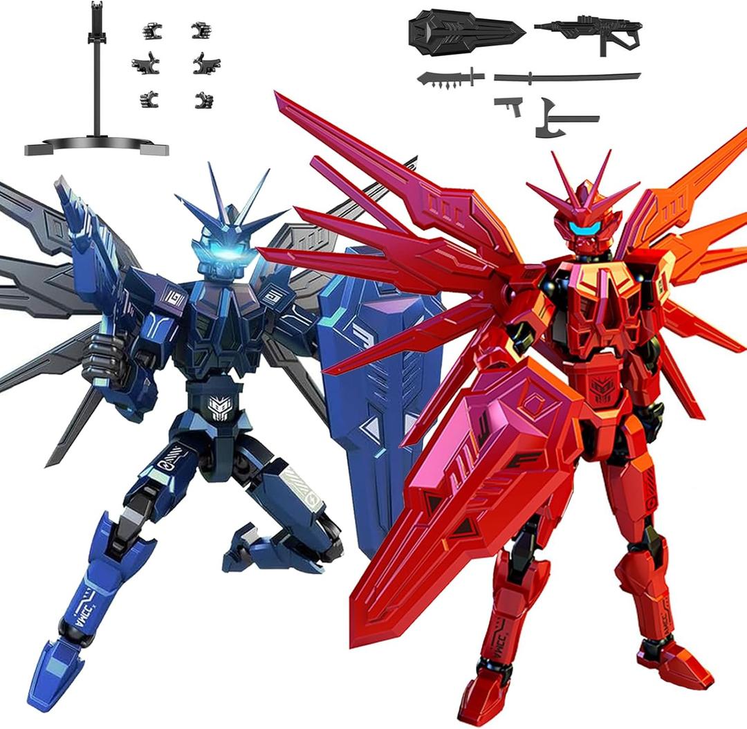 T13 Action Figure 2Pack Sets  Already Assembled 3D Printed Collectible Toy with Dummy 13, Titan 13 Robot T-13 Model Dummy Toys Kit for 6 7 8 9 10 11 12 Years Old Kids Gift & Adults (Blue and Red)