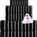 CASA COPENHAGEN Ecstatic 6Pcs 100% Egyptian Cotton Large Designer Towels Gift Set- Coal Black, 600GSM, 2Bath 2Hand 2Washcloths, Bath Towels for Bathroom Set for Women & Men, 27 x 55 inches