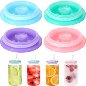 BOXOB 4pcs Acrylic Lids for Glass Cup, Lids Replacement Fits for 16 oz/20 oz Glasses Colorful Glass Cup Cap Compatible with VITEVER, NETANY, SENTVEND, DWTS DANWEITESI (2.7 Inch Diameter)