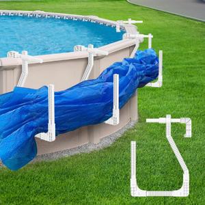 Solar Cover Holder for Above Ground Pool, 4 Pack Adjustable Pool Cover Hooks Keep Solar Blanket Off The Ground, Strong & Stable, Fit for Most Above Ground Swimming Pools, White