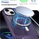 for iPhone 15 Case & iPhone 14 Case with Screen Protector+Lanyard Wrist Strap,Magnetic Translucent Matte Rugged Slim Phone Cover Built in Invisible Kickstand [Fit for MagSafe],Purple
