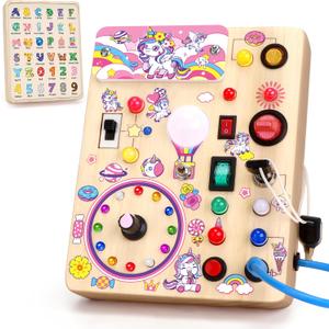 Grarain Busy Board for Toddlers - Montessori Educational Toy for 1-3 Year Old Boys & Girls | Travel-Friendly Sensory Learning Activity | Ideal for Kids with Autism(Unicorn Busy Board)