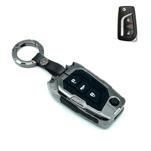 Heavy Key Fob Cover Case Protector for Toyota, Keychain,Key Shell Cover Holder Compatible Toyota RAV4 Fortuner Tundra Camry Highlander Corolla Smart Key Fob (Black, 3 Buttons)